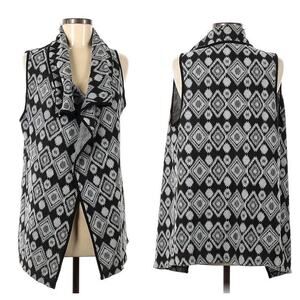 Society Girl Womens Medium Grey & Black Bohemian Tribal Aztec Patterned Cardigan